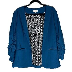 Skies Are Blue Womens Blazer Size 2XL XXL Raja Open Shirred Ruched Sleeve Office